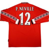 1999-00 Manchester United Match Issue Signed Home L/S Shirt P.Neville #12