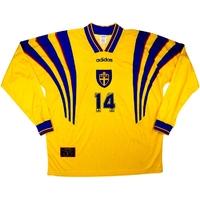1996 Sweden Match Issue Home L/S Shirt #14 (v Scotland)