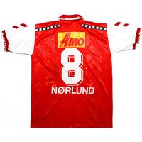 1996-97 Vejle BK Home Shirt Signed Nørlund #8 (Very Good) S/M