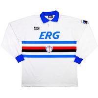 1993-94 Sampdoria Match Worn Away L/S Shirt #9 (Platt)