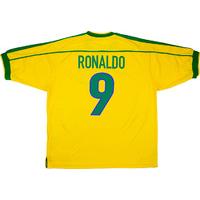 1998-00 Brazil Home Shirt Ronaldo #9 (Very Good) L