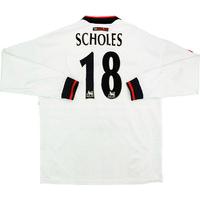 1997-99 Manchester United Away L/S Shirt Scholes #18 (Very Good) L