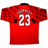 1996-97 Manchester United Match Issue Home L/S Shirt Thornley #23