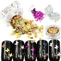 1Bottle Hot Sale Fashion Sweet Style Glitter Laser Butterfly Paillette Nail Bling Decoration Beautiful Butterfly Design Nail Sparkling Slice HD01-05