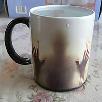 1C Newest Design Zombie Color Changing Coffee Mug Heat Senstive Magic Tea cup Mugs Walking Dead Bloody hands gift