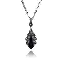 1ct black onyx marcasite art deco necklace in 925 sterling silver