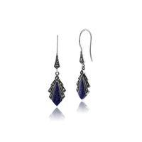 1ct lapis lazuli marcasite art deco earrings in 925 sterling silver