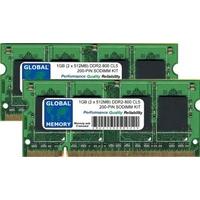 1GB (2 x 512MB) DDR2 800MHz PC2-6400 200-Pin Sodimm Memory Ram Kit for Laptops/Notebooks
