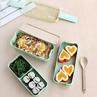 1Pcs 3 Layer Slim Bento Lunch Box Food Container Lunchbox With Spoon Carry Lunch Tote Bag Microwave Safe