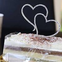 1Pcs Romantic Crystal Rhinestone Silver Double Heart Cake Topper Wedding Decoration