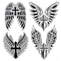 1Pc Yimei Tattoo Stickers Large Size/Waterproof Others Women/Men/Adult/Teen Black Cross Wings Pattern 25cm21.5cm