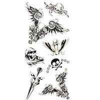 1pc Chic Waterproof Temporary Tattoos Wrist/Neck/Arm Tattoos Balck Wing Skull Body Tattoos(18.5cm8.5cm)