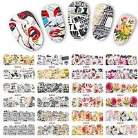 1pcs 12Design New Nail DIY Water Transfer Decals Classical NewspaperTower Style Beautiful LadyFlower Design Full Tips Nail Art Sticker BN565-576