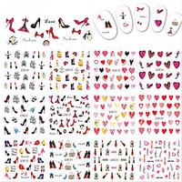 1pcs 12design Beautiful Lovely Red Heart Charming High-heeled Shoes Image Decor Nail Art Sticker Water Transfer Decals Nail Beauty Design BN589-600