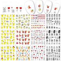 1pcs 12Design Sweet Valentine Gift Love Heart Lovely Cartoon Bikachu Design Nail Art Sticker Nail Water Transfer Decals A1321-1332