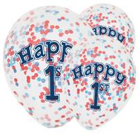 1st Birthday Blue Confetti Latex Balloons
