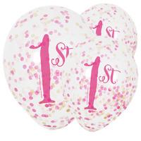 1st Birthday Pink Confetti Latex Balloons