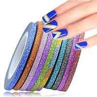 1set 3mm 12 mixed colors nail art glitter tape rolls diy sparkling str ...