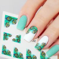 1sheet Fancy Colorful Feather Eyes French Edge Nail Water Decals Sticker Transfer Nail Stickers