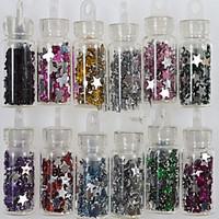 1set 12 Colors New Small Bottle Nail Art Glitter Star Jewelry Colorful Colors Design Nail Art DIY Decoration NC320