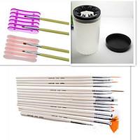 1Set Nail Tool Kit (15PCS Nail Pen1PCS Nail Special Penholder1PCS Nail Wash Pen Cup)