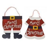 1x Glitter \'merry Christmas\' Mr Or Mrs Santa Outfit Plaque With Ribbon For