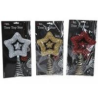 1x Fleck Tinsel Covered \'christmas\' Tree Top Star- Red, Gold Or Silver- Colour