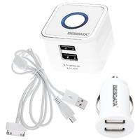 2 Ports USB 3.1A Power Adapter Wall/Travel Charger 2.1A Car Charger Micro USB 30 Pin Cable
