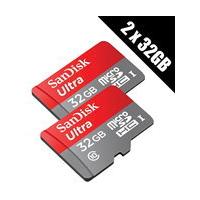 2 x SanDisk Ultra 32 GB microSD SDHC Memory Cards UHS-I Class 10 80 MB/s read + 2 x SD Adapters (Double Pack)