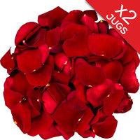 2 jugs of red rose petals