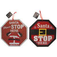 2 assorted 25cm glitter finish hanging santa stop here plaque
