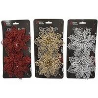 2 Pack 18cm Glitter Holly On Clip Set Of 3 Assorted