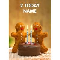 2 gingerbread men second birthday card