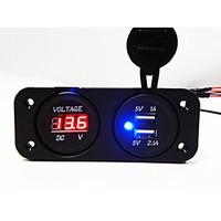 2 Hole Panel Voltmeter and Dual USB Car Charger Socket