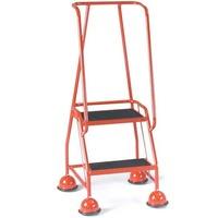 2 Tread Glide-Along Economy Cup Steps - Red Frame and Full Handrail