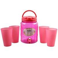 2 Litre Plastic Drinks Dispenser With 4 Drinking Cups Party Cocktail Juice Pink
