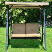 2 Seater Outdoor Garden Metal Swing Chair in Beige