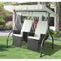 2 seater cushioned garden rattan swing chair in brown