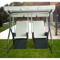 2 seater cushioned garden rattan swing chair in black