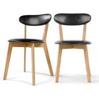 2 x Fjord Dining Chairs, Oak and Black PU