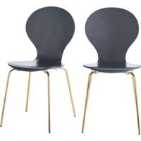 2 x Kitsch Dining Chairs, Grey and Brass
