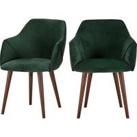 2 x Lule High Back Carver Chairs, Pine Green Velvet