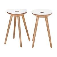 2 x Kitson Stools, Natural Wood and White