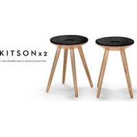 2 x kitson stools natural wood and black