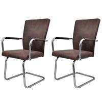 2 pcs Artificial Leather Iron Brown Dining Chair