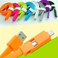 2 in 1 USB to 8 Pin/MicroUSB Charging Sync Data Flat Cable for iPhone5/5S/6/6 Plus/Samsung 1M 3.3FT