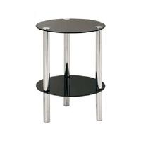 2 Tier Display Stand In Round Black Glass With Chrome Frame