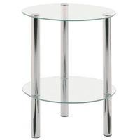 2 tier clear glass table with chrome legs