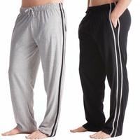 2 Pack Large Men\'s Long Lounge Pants Casual Wear Pyjama Trousers Black & Grey