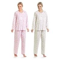 2 Pack Ladies In Bloom Kuddle Knit Floral Polycotton Pyjamas Nightwear Sleepwear